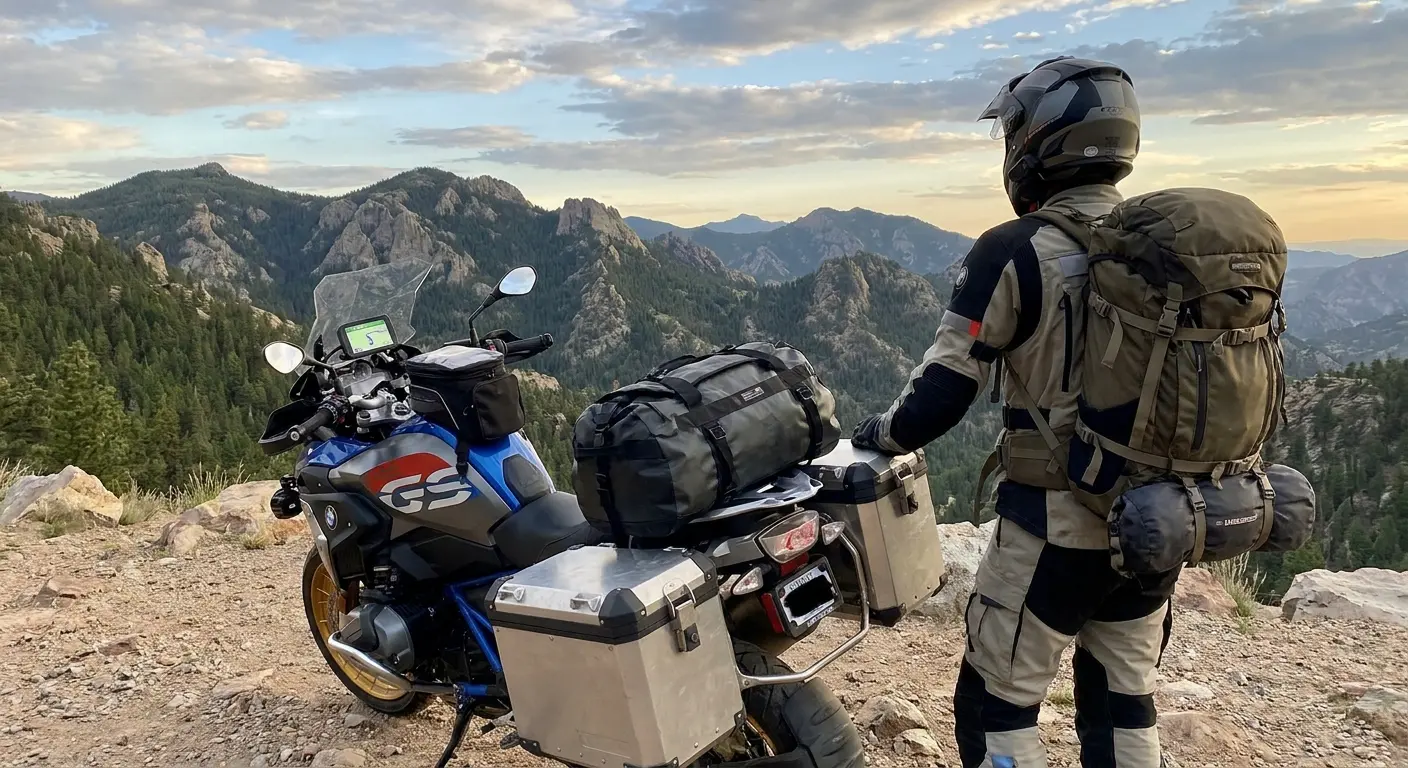 Touring backpack loaded for multi-day trip