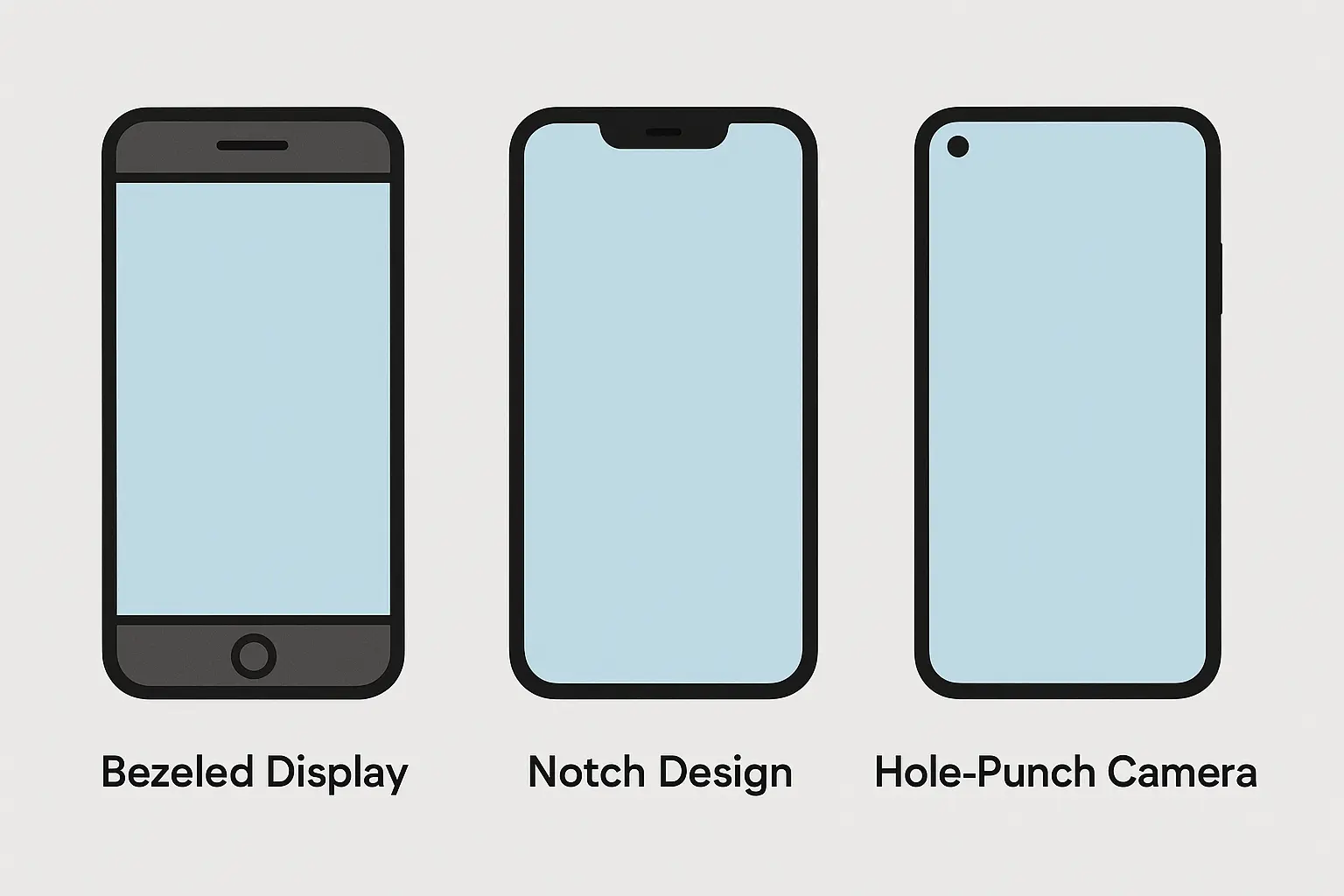Pixel screen design evolution showing bezels and notch