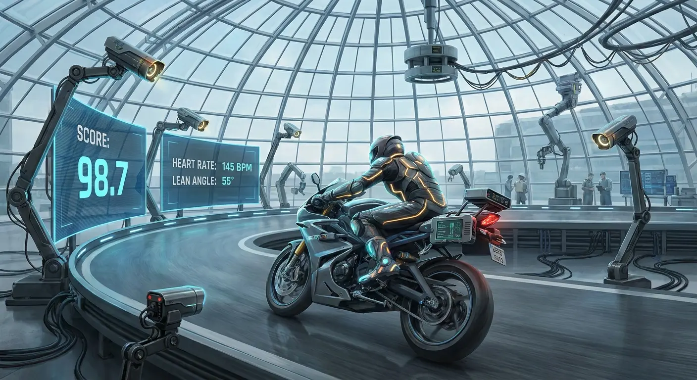 AI camera system monitoring motorcycle test course