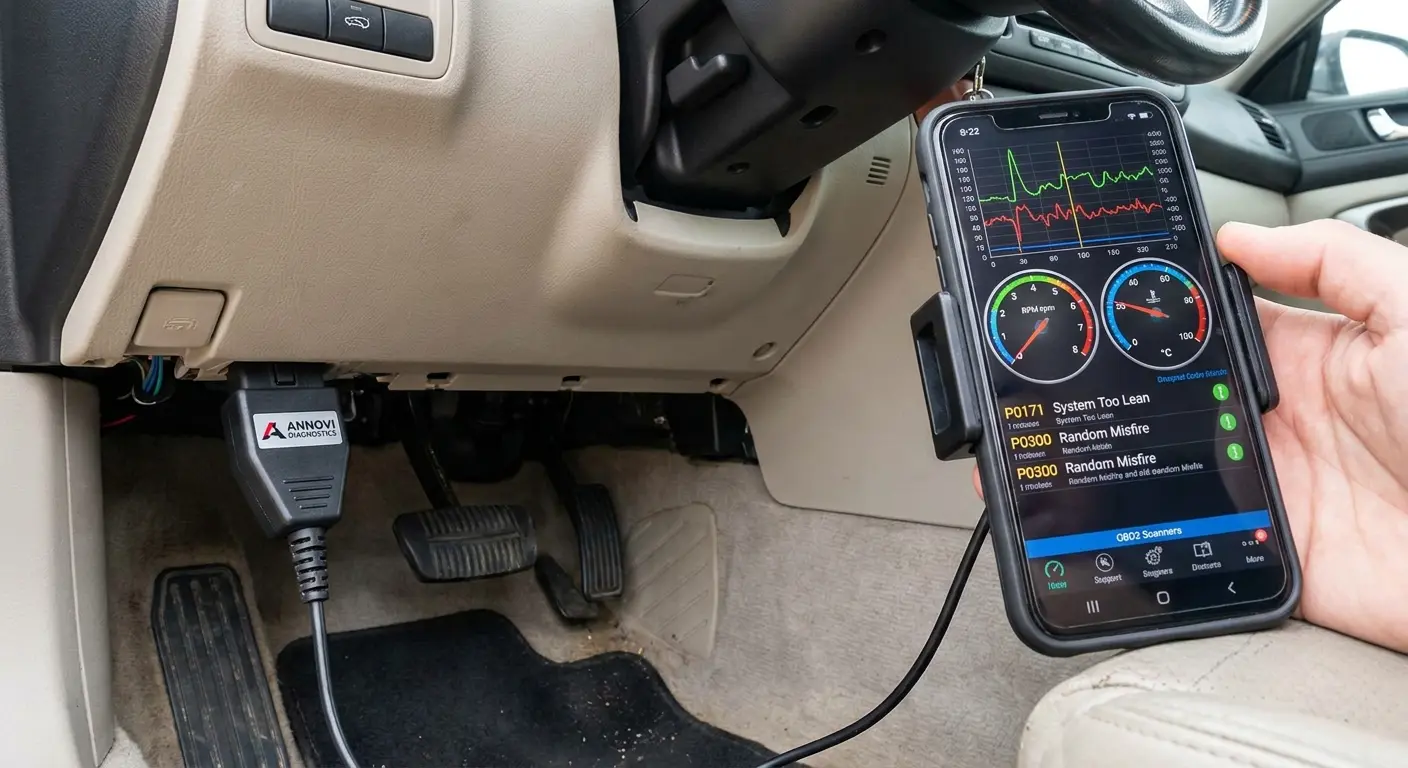 OBD2 scanner plugged into vehicle port