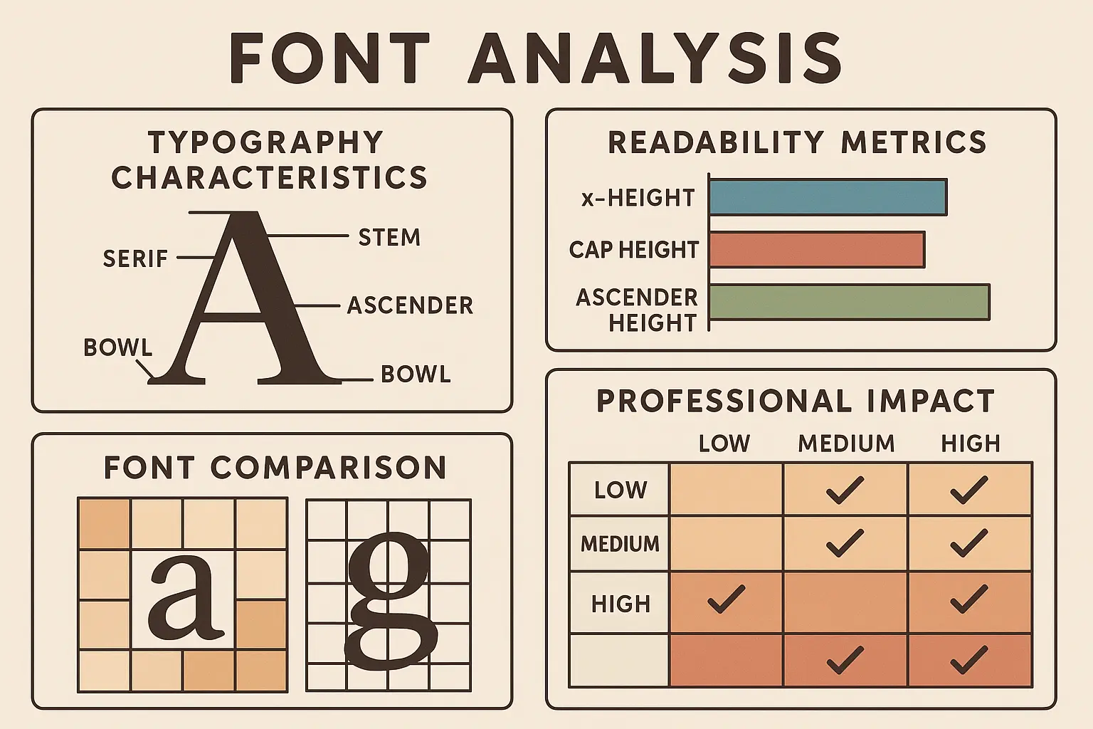 Detailed font analysis comparison chart