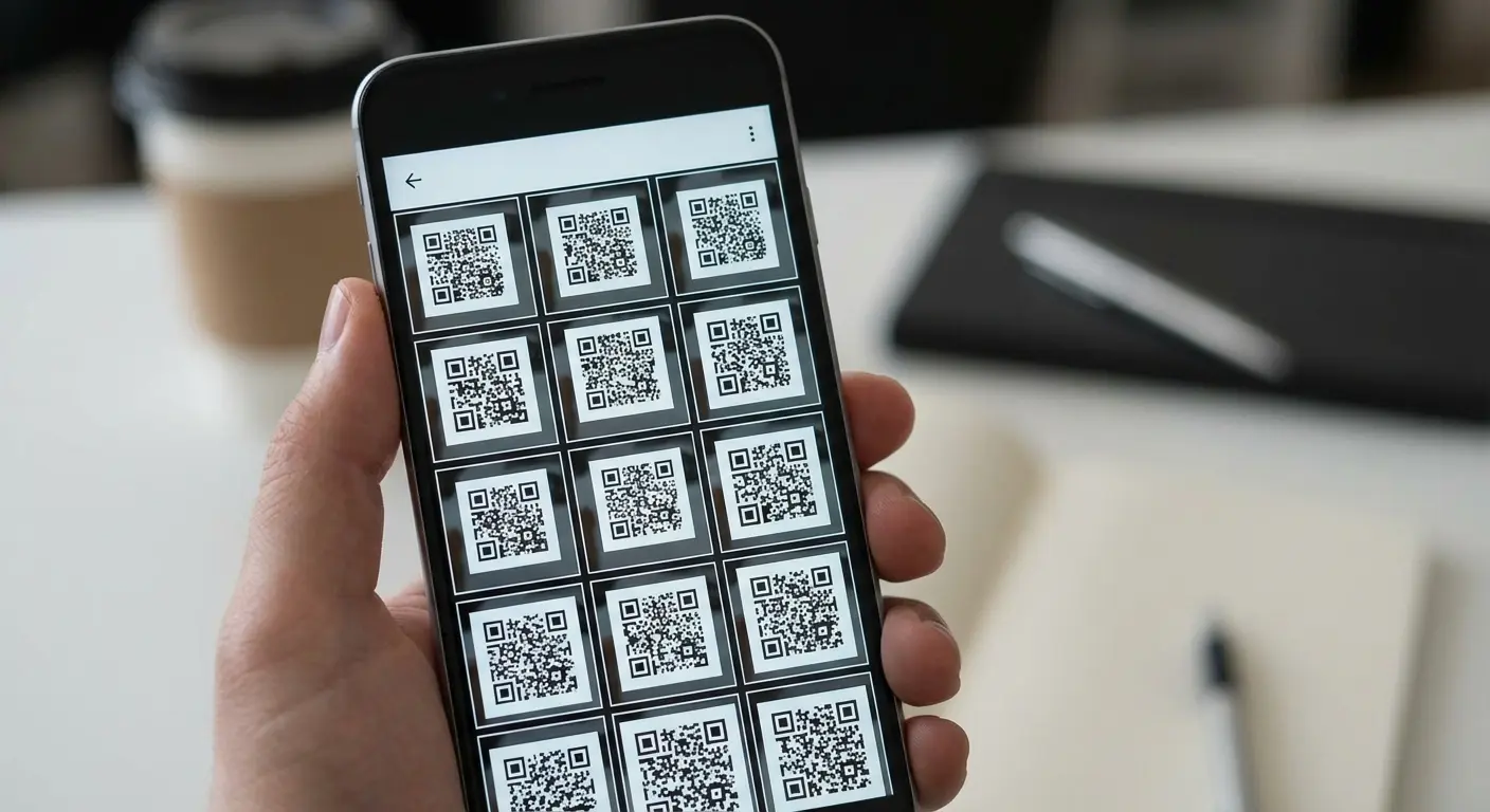 Phone photo library organized with QR codes