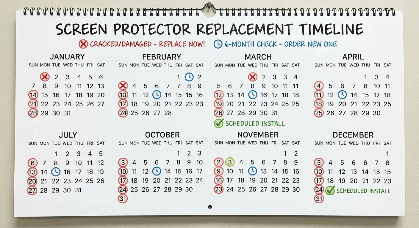 Visual timeline showing when to replace screen protectors based on wear patterns