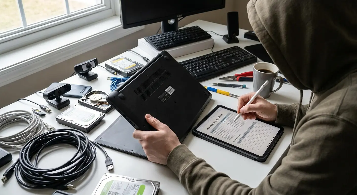 Employee completing hardware audit survey form