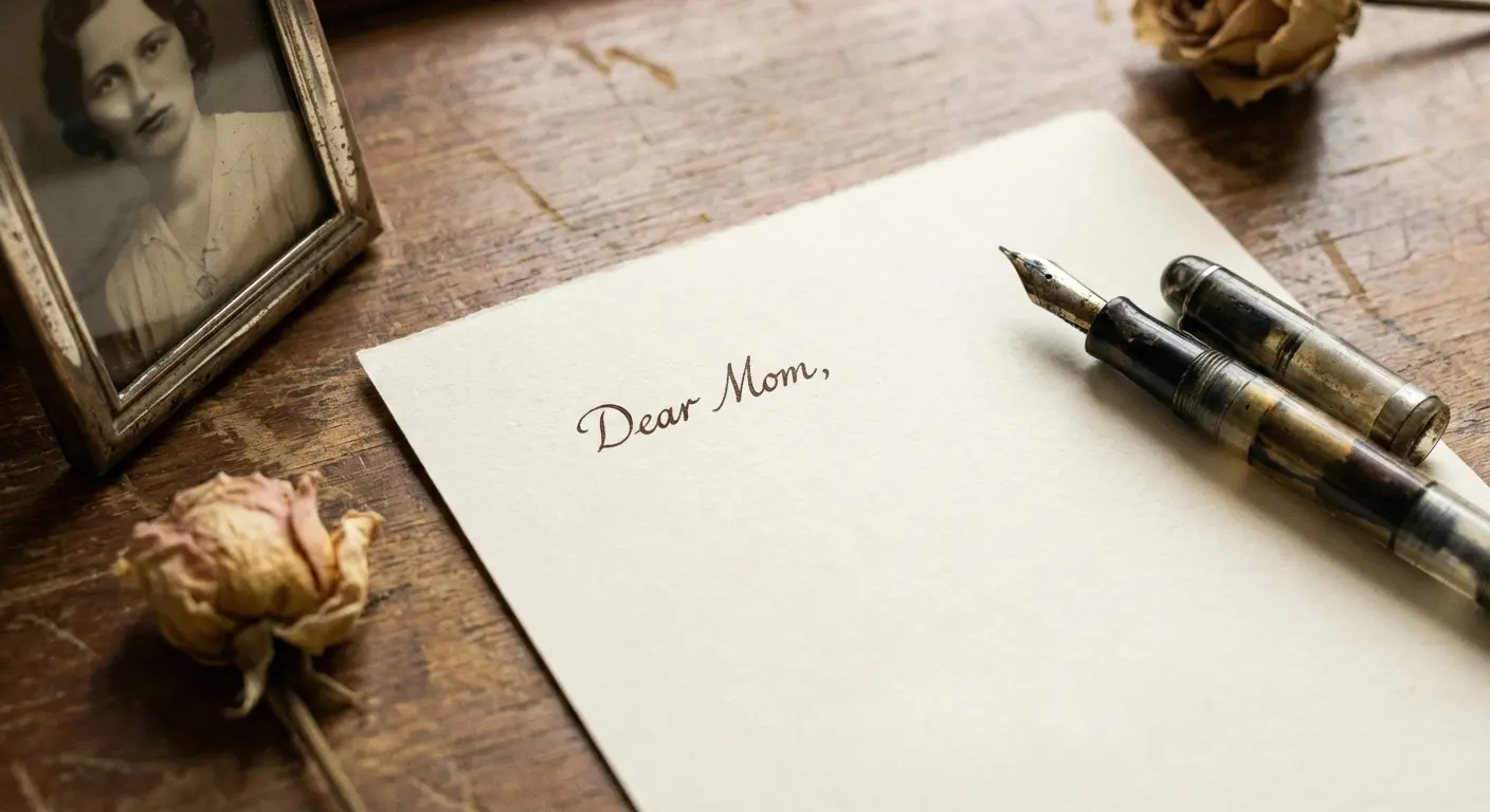 Handwritten letters on a desk with a pen