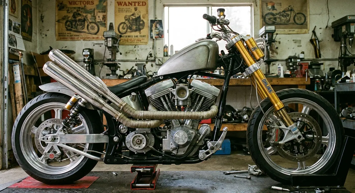 Custom motorcycle with aftermarket parts