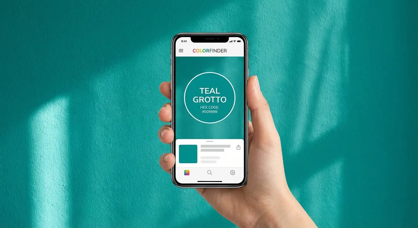 Sherwin-Williams ColorSnap app visualizing blue paint on a living room wall