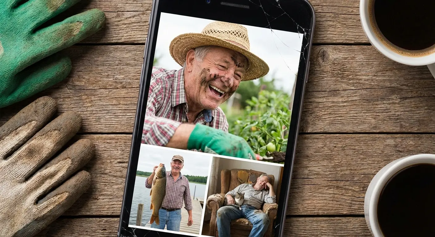 Person looking through old photos and texts on a smartphone