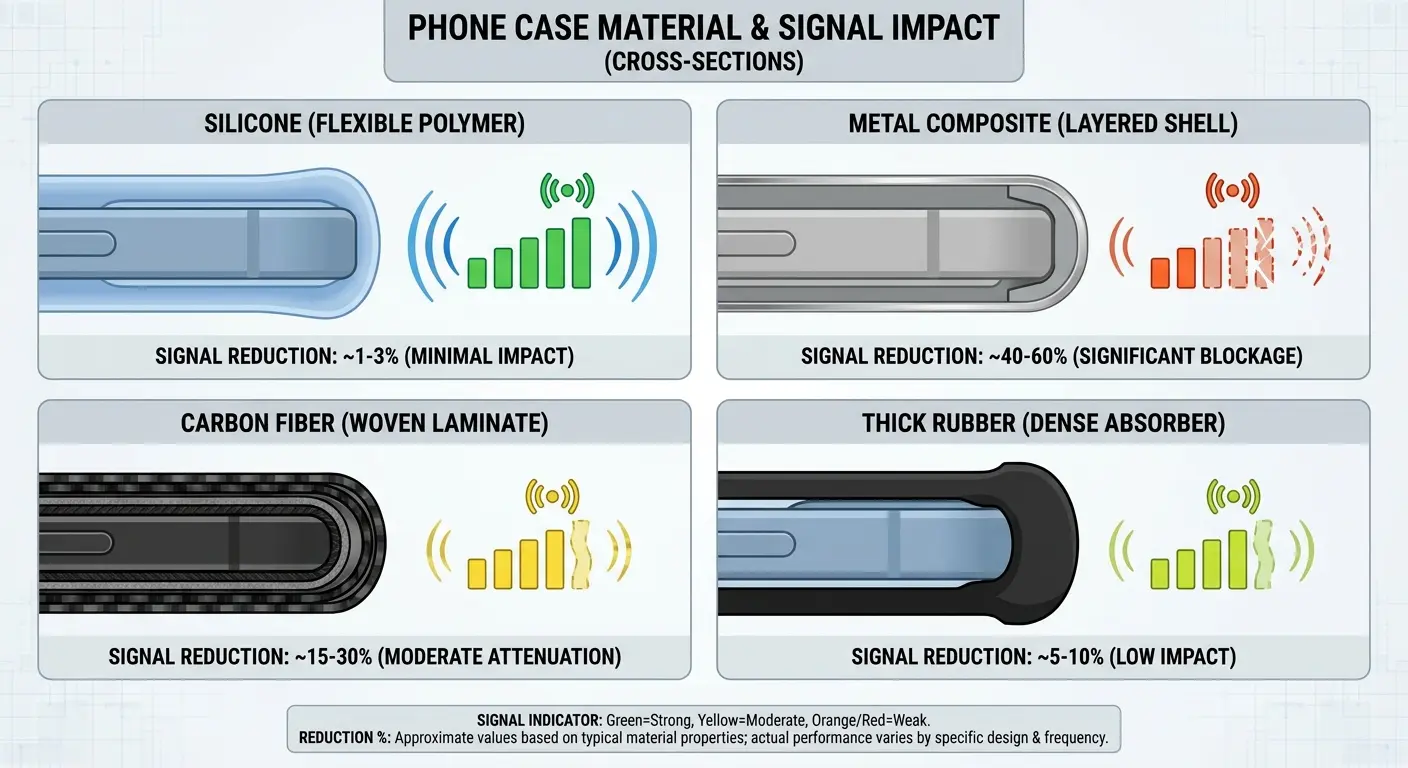 Phone case blocking wireless signal transmission