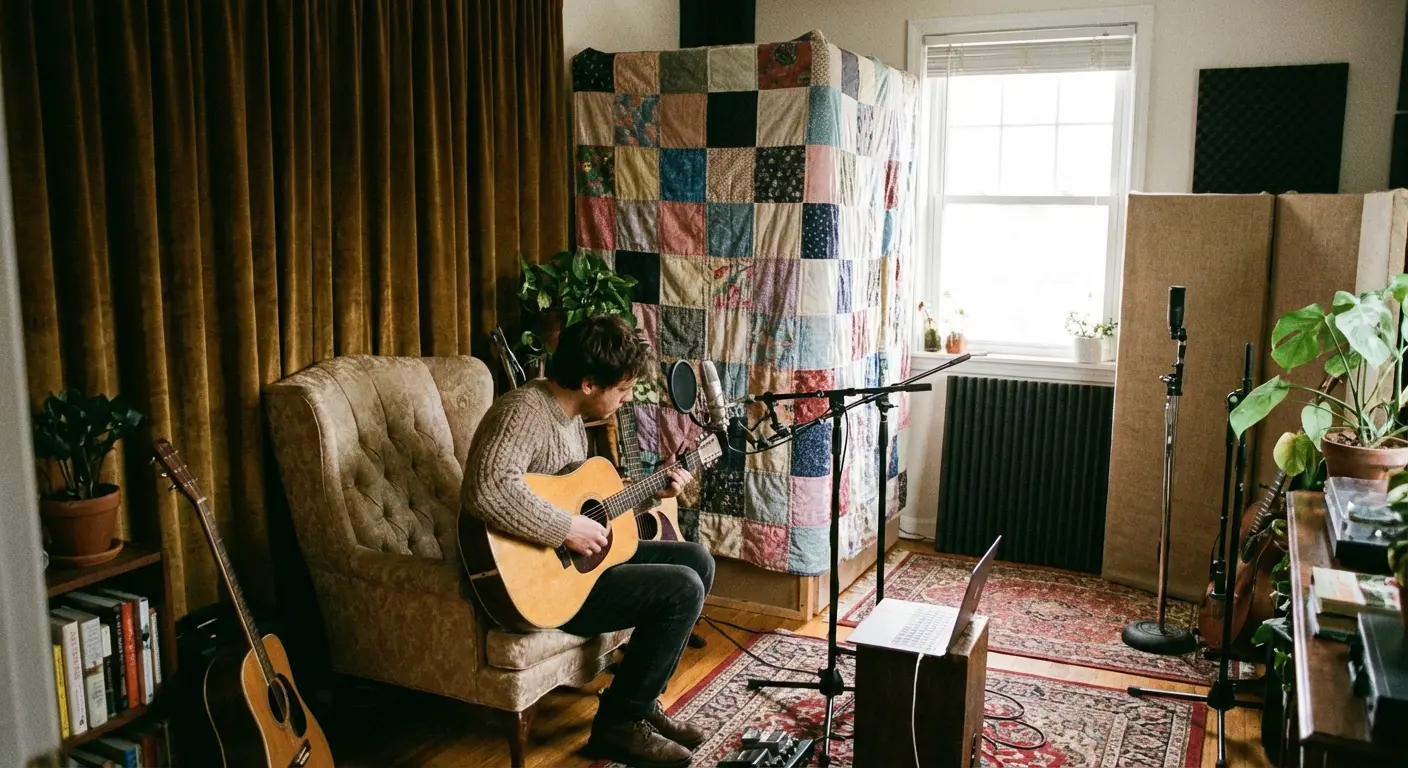 Recording environment with sound-absorbing materials