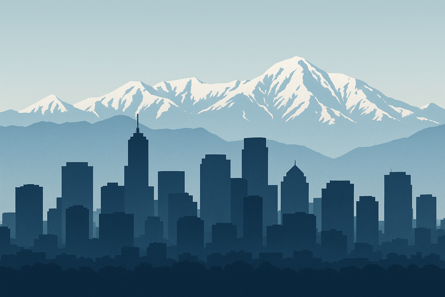 City skyline with mountain backdrop
