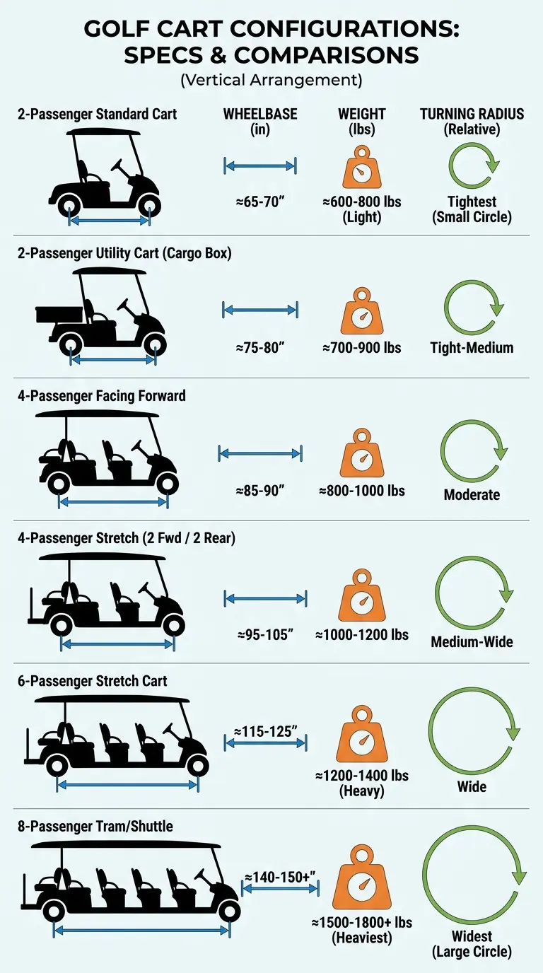 Various golf cart configurations comparison