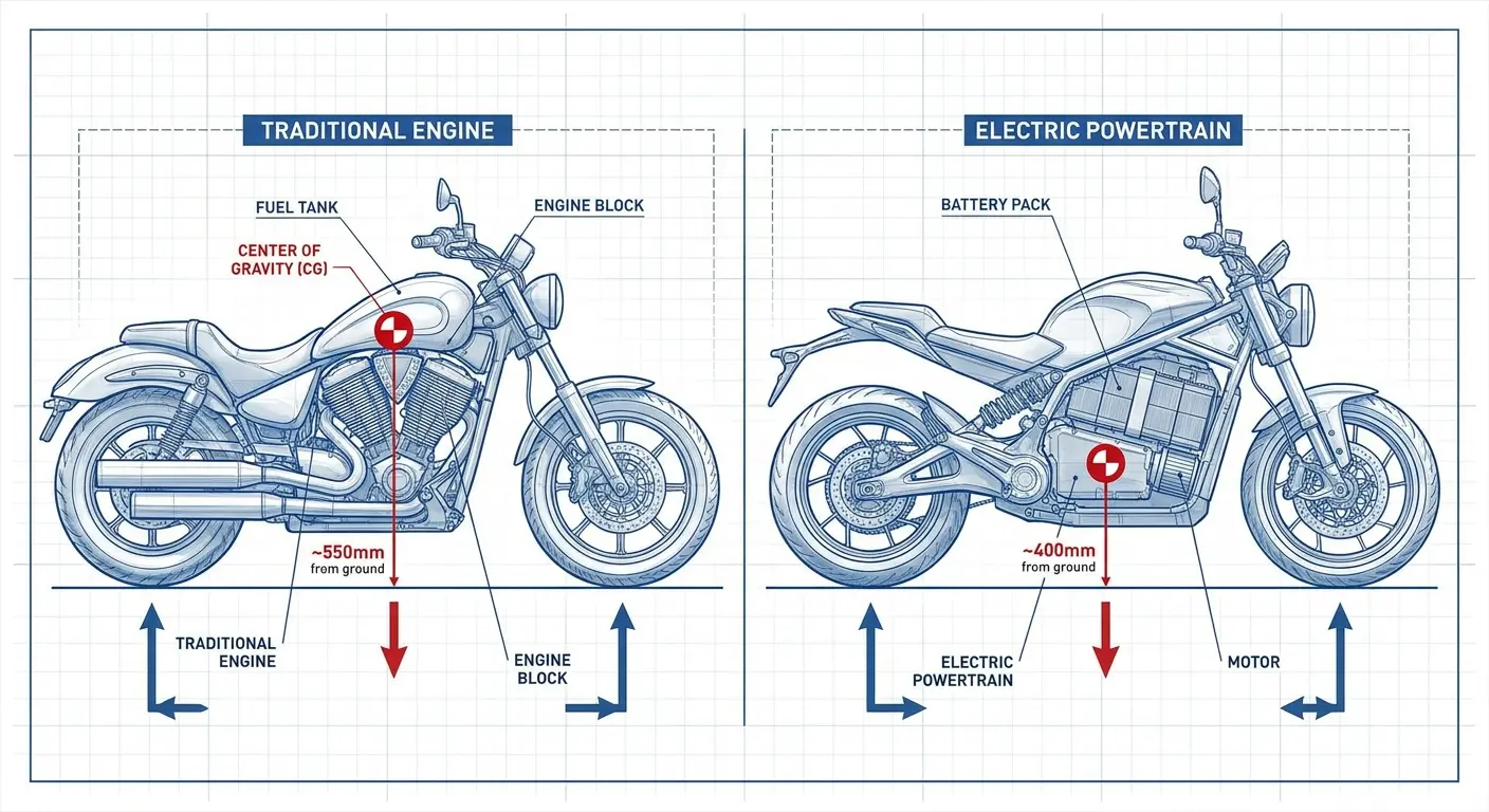 Electric motorcycle battery placement diagram