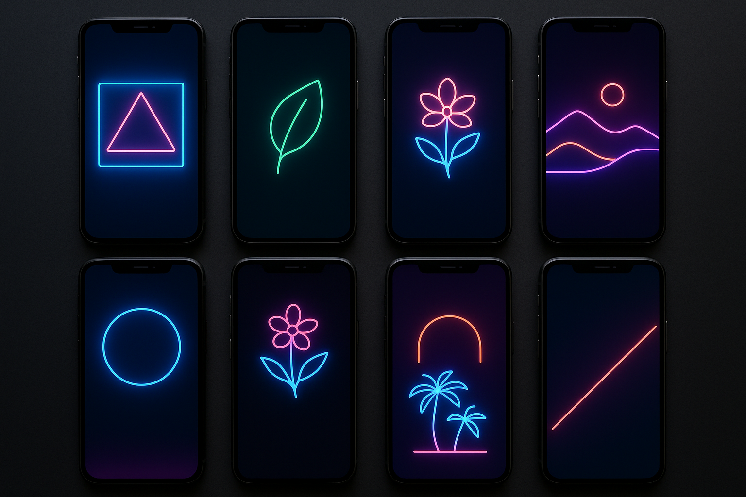 Collection of neon phone wallpapers displayed