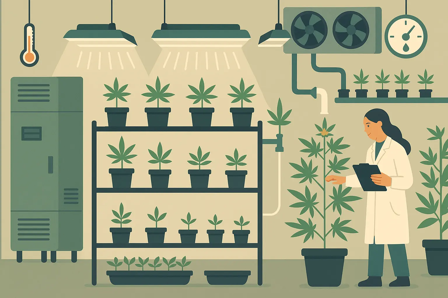 Cannabis cultivation facility showing quality production methods