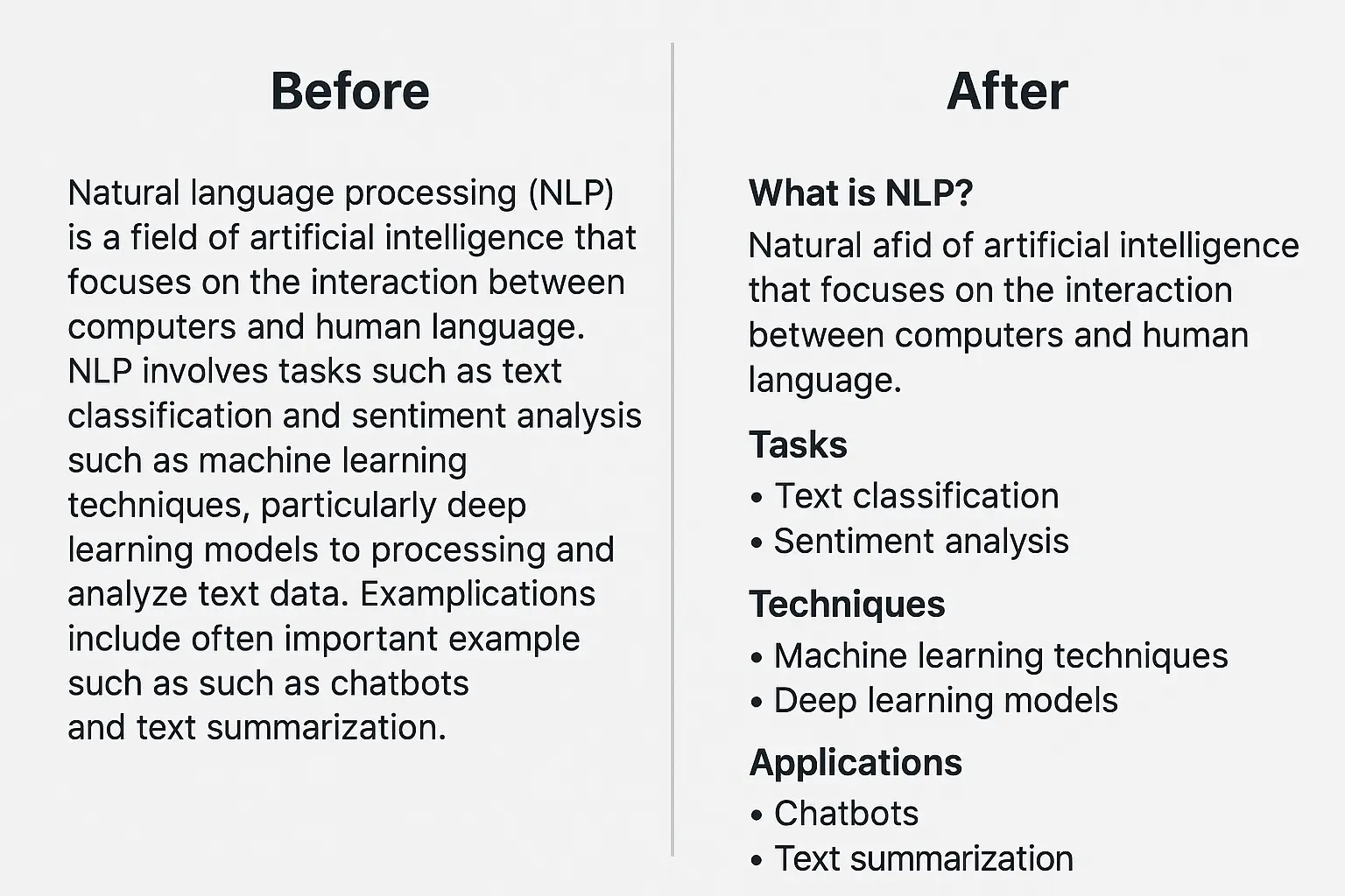 Content formatting for AI processing