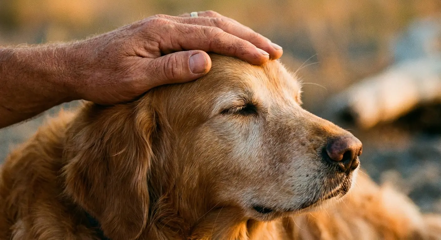Dog looking at sunset