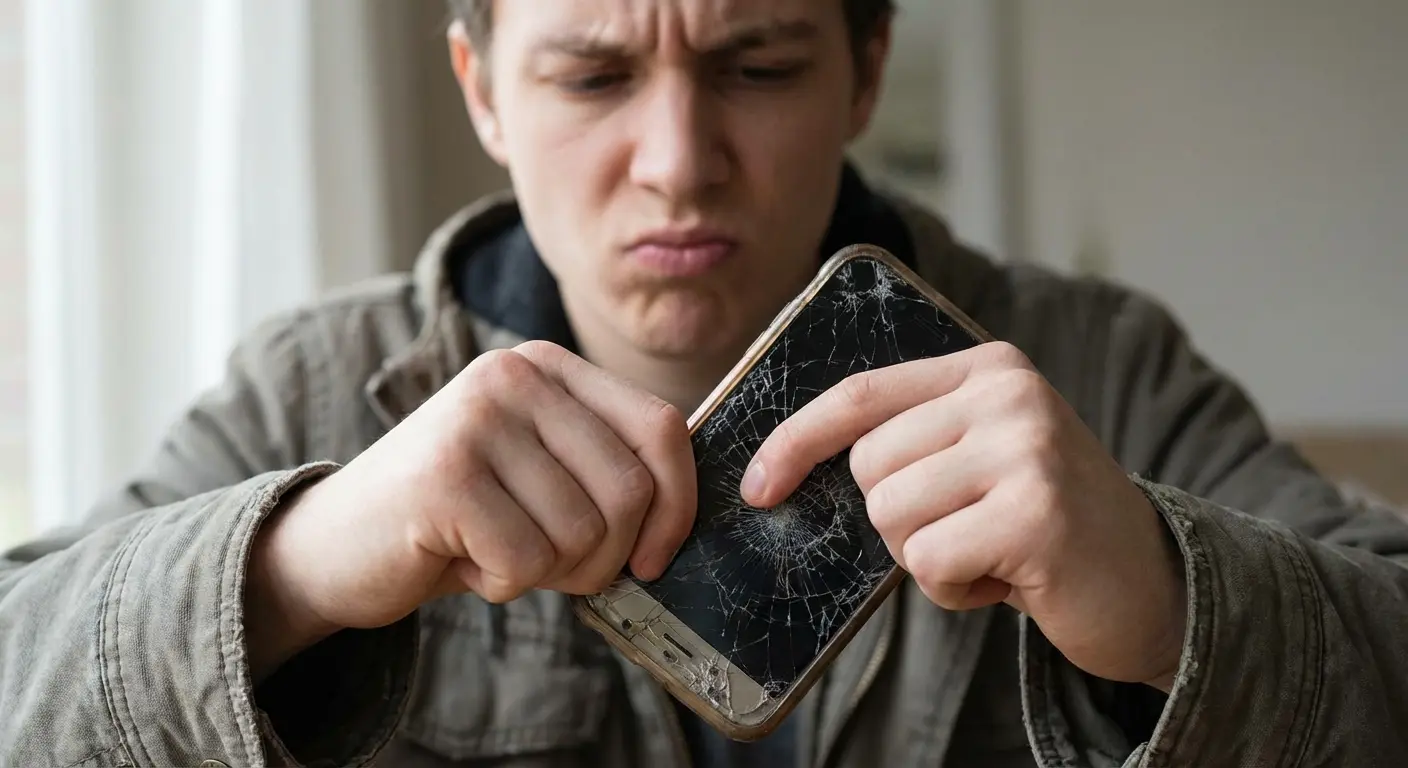 Cracked smartphone screen with web pattern