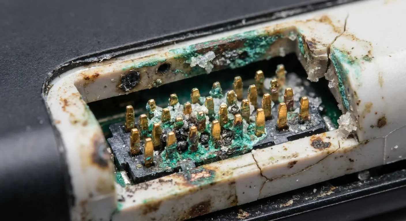 Water damage corrosion on phone antenna contacts