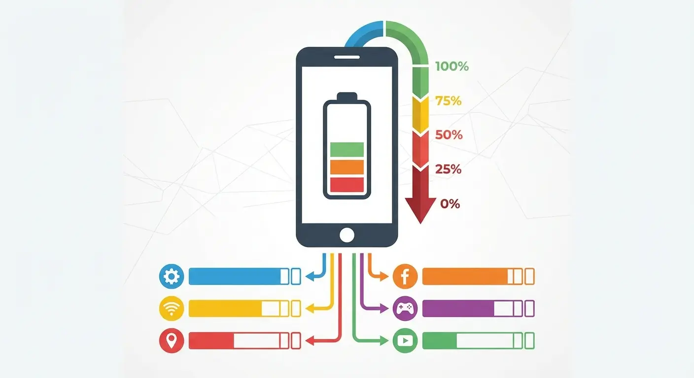 Battery drain statistics on smartphone screen
