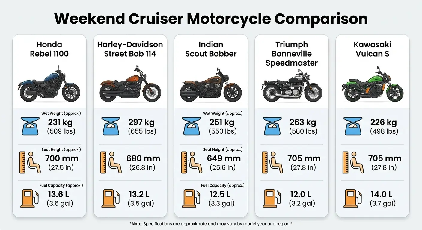 Weekend cruiser motorcycle on open road