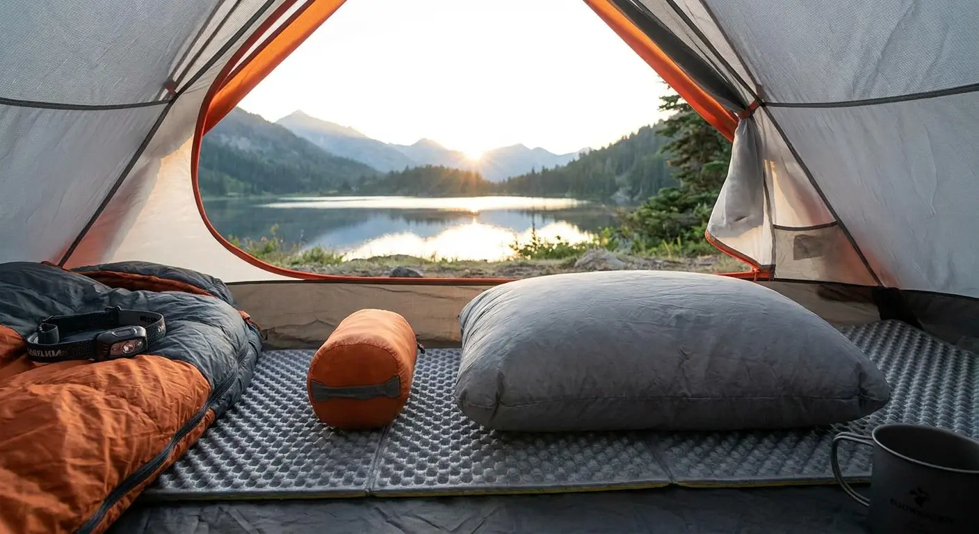 Packable down camping pillow