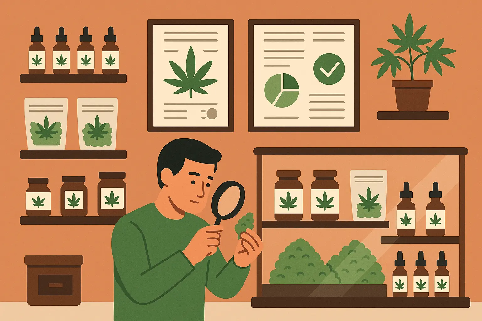 Cannabis dispensary display case with various strain options