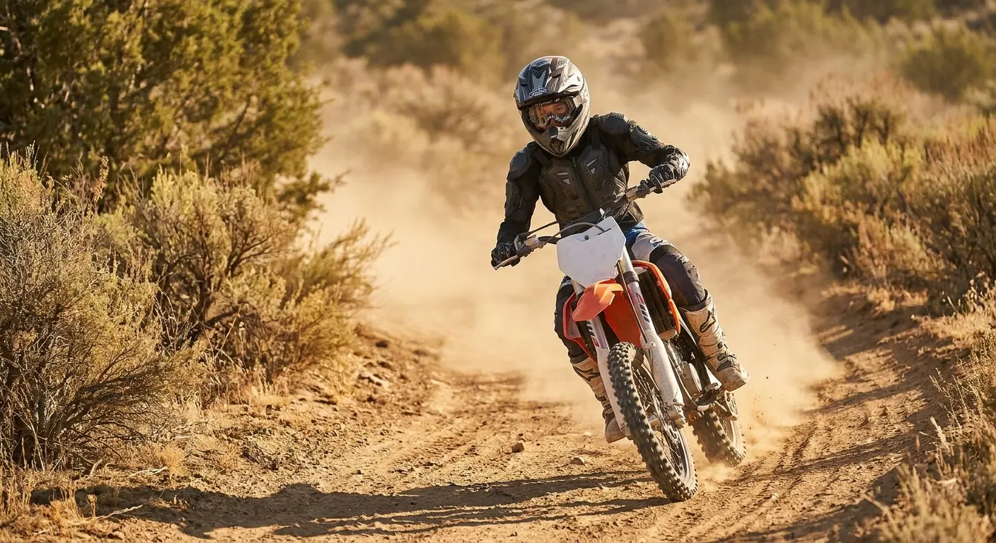 Young rider on dirt bike off-road