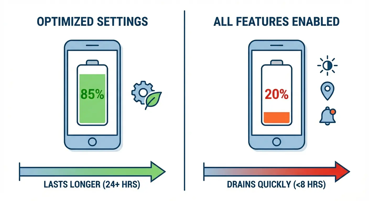 Phone showing battery optimization settings