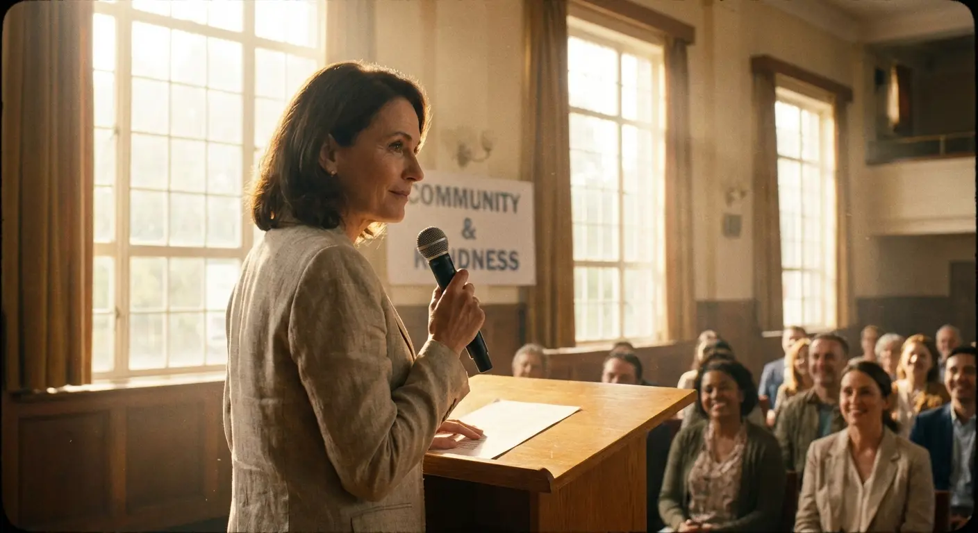 Speaker delivering a welcome speech at a memorial