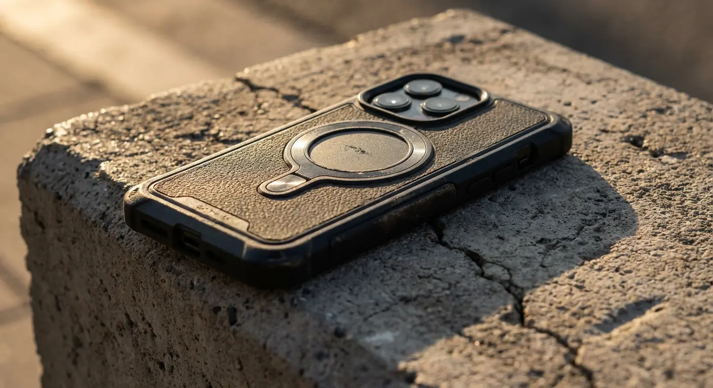 Rokform magnetic mount securing a phone in a workshop