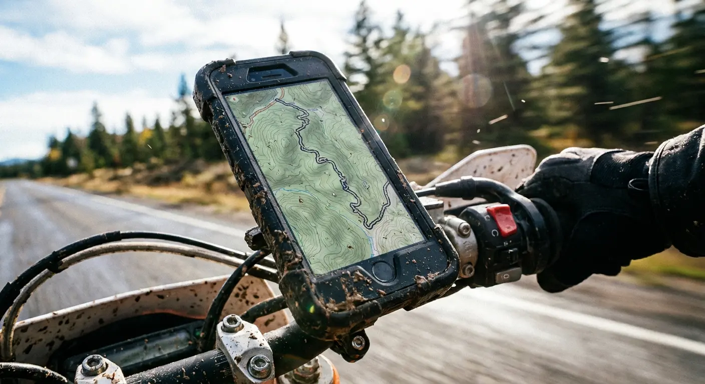 Rokform motorcycle mount securing a phone for navigation