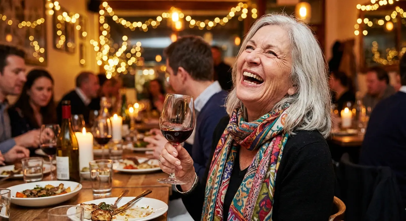 Social butterfly aunt laughing with friends at a party