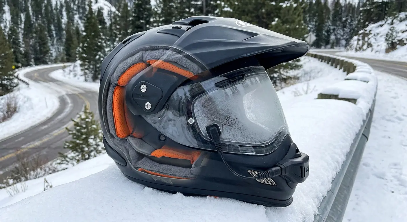 Winter helmet with heated shield