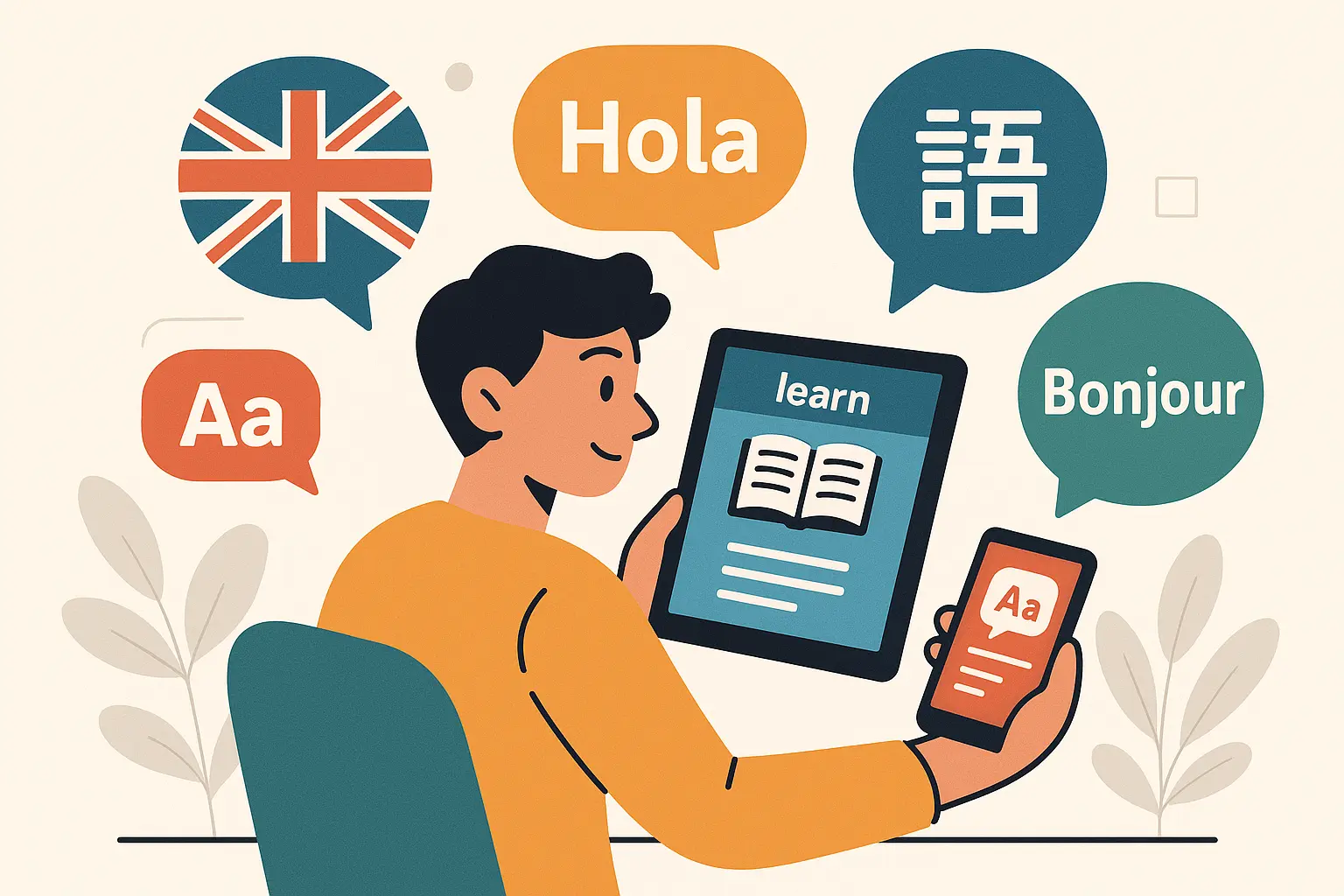 Language learning apps and digital platforms on mobile device