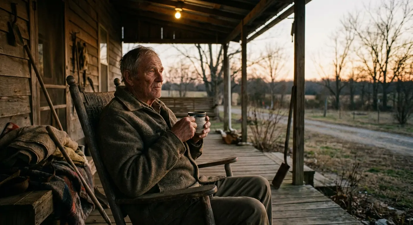 Man sitting on porch grieving the loss of his wife