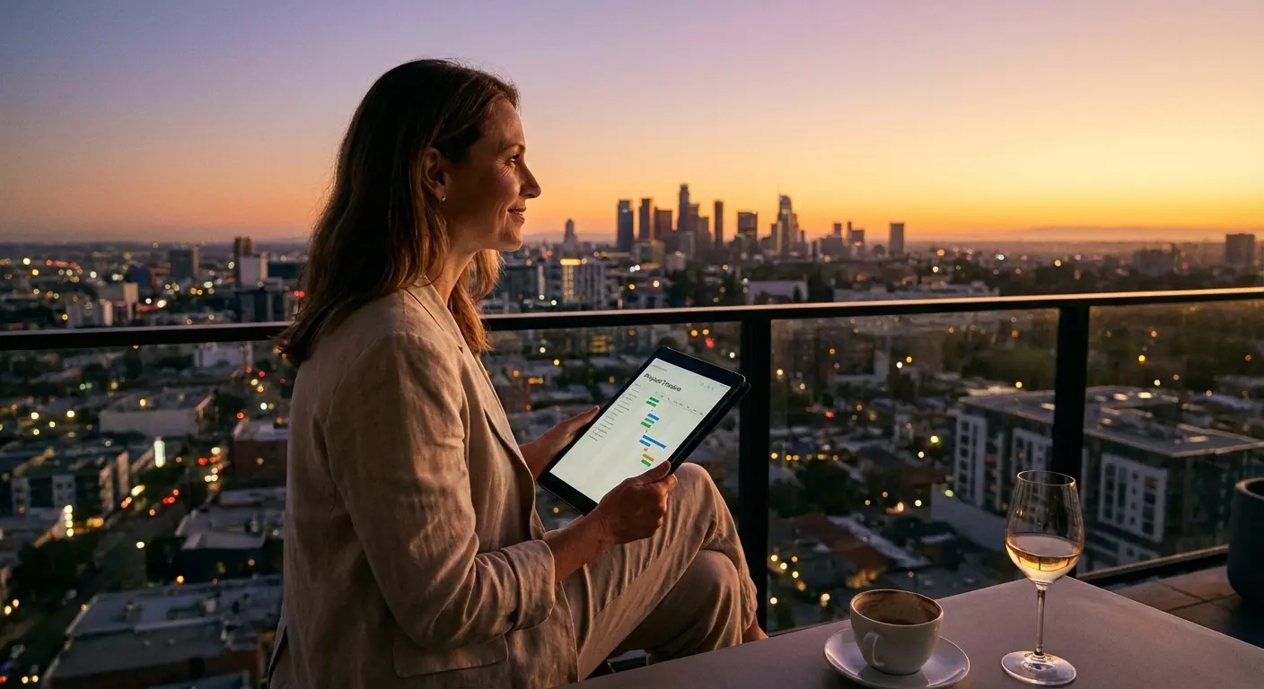 Productive professional using AI apps on mobile and desktop