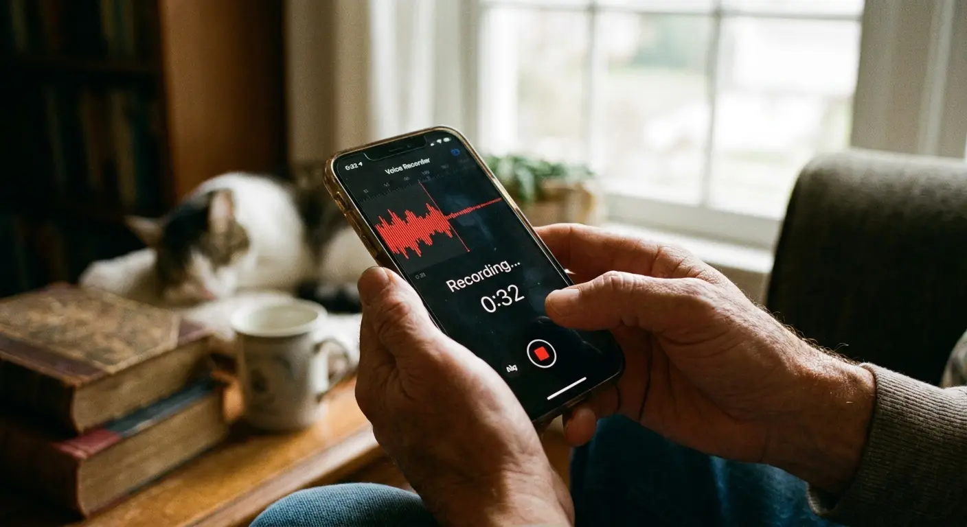 Person testing phone microphone with voice recording
