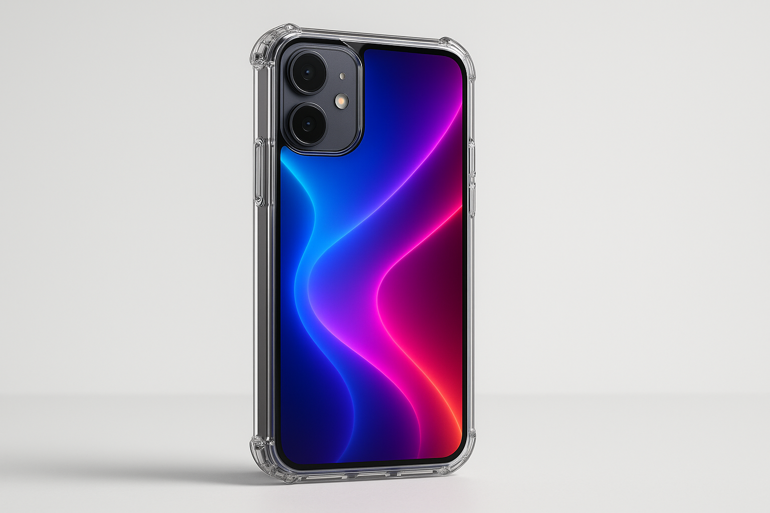 Rokform case protecting phone with neon wallpaper
