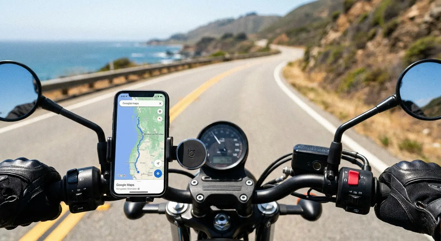 Rokform motorcycle phone mount on handlebar