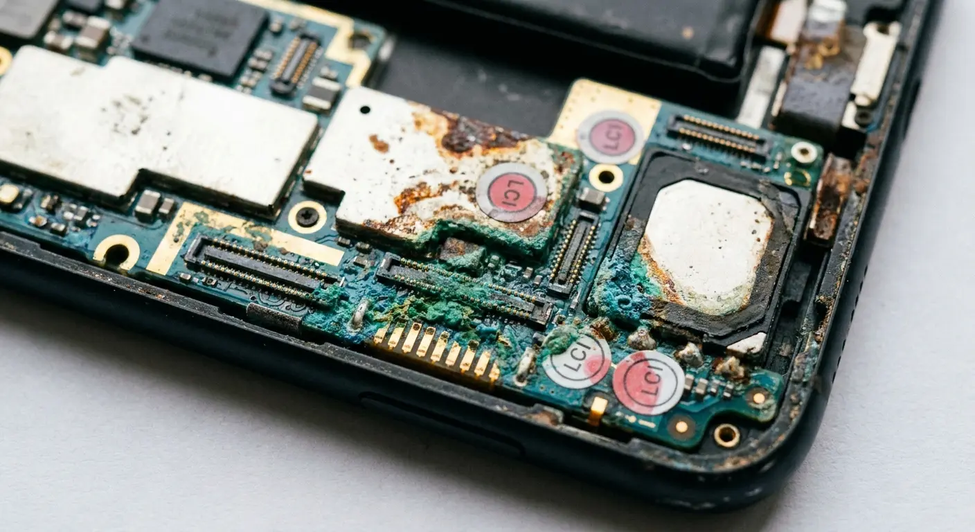 Liquid contact indicator showing water damage