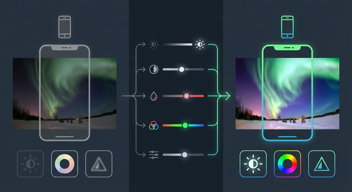 Mobile photo editing for aurora images