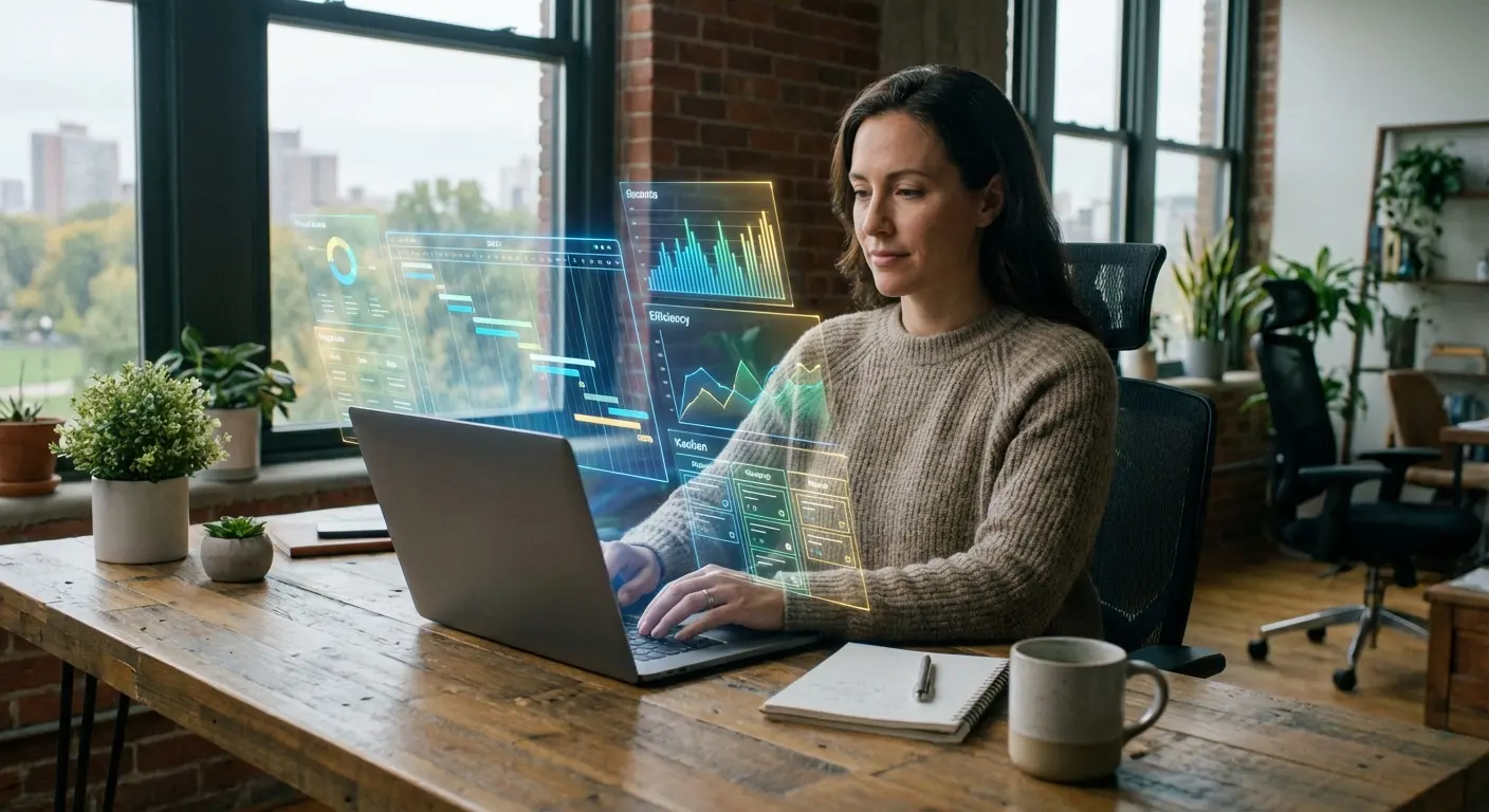 Man using laptop to research the best ai productivity apps