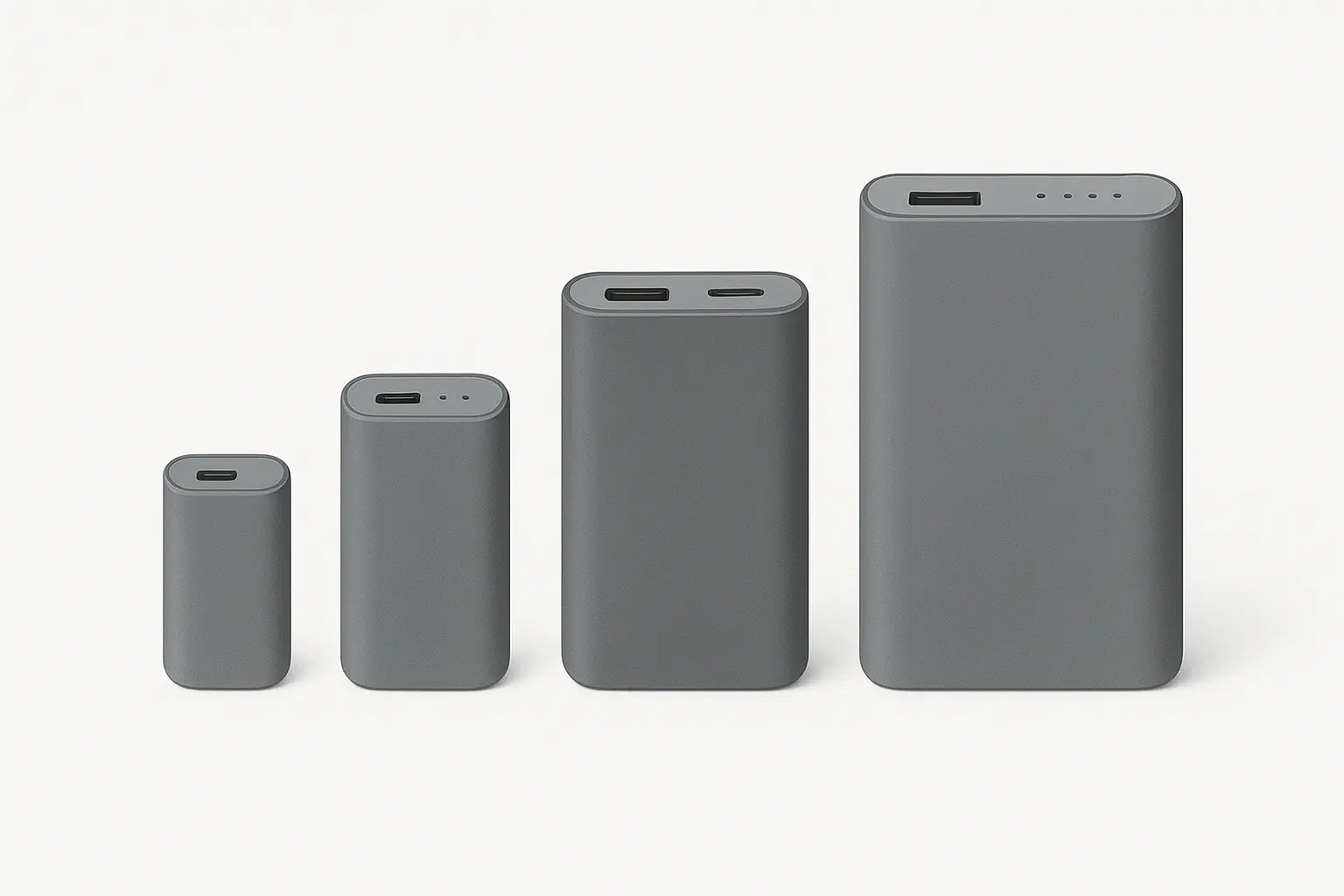 Compact power banks arranged by size showing portability comparison
