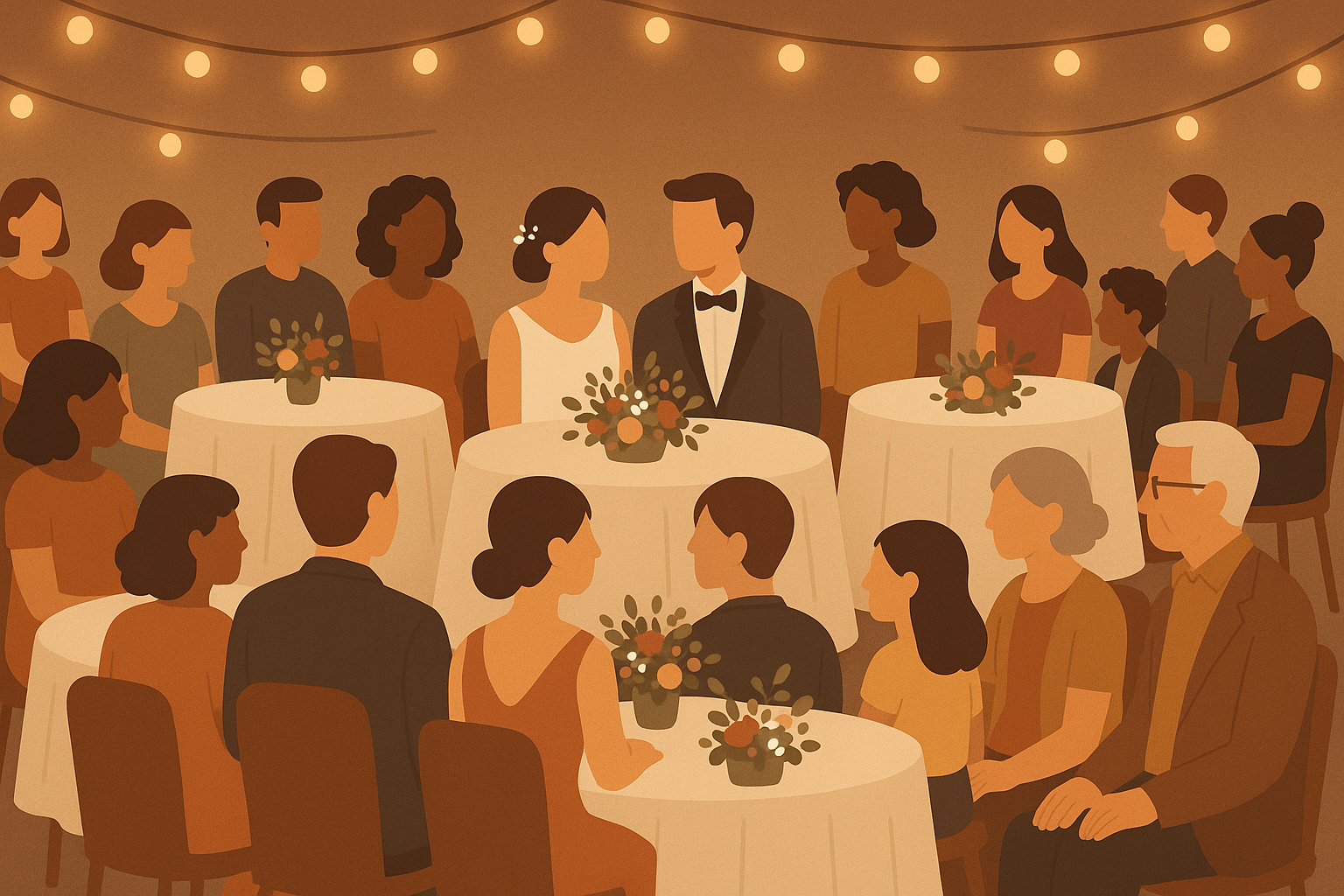 Wedding party giving speeches at reception