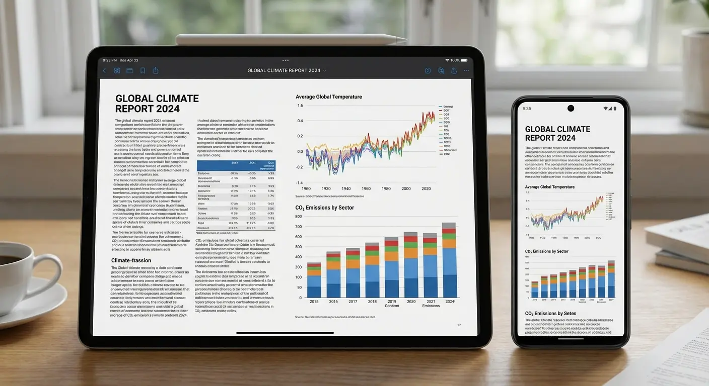 Business professional viewing a PDF document on a tablet