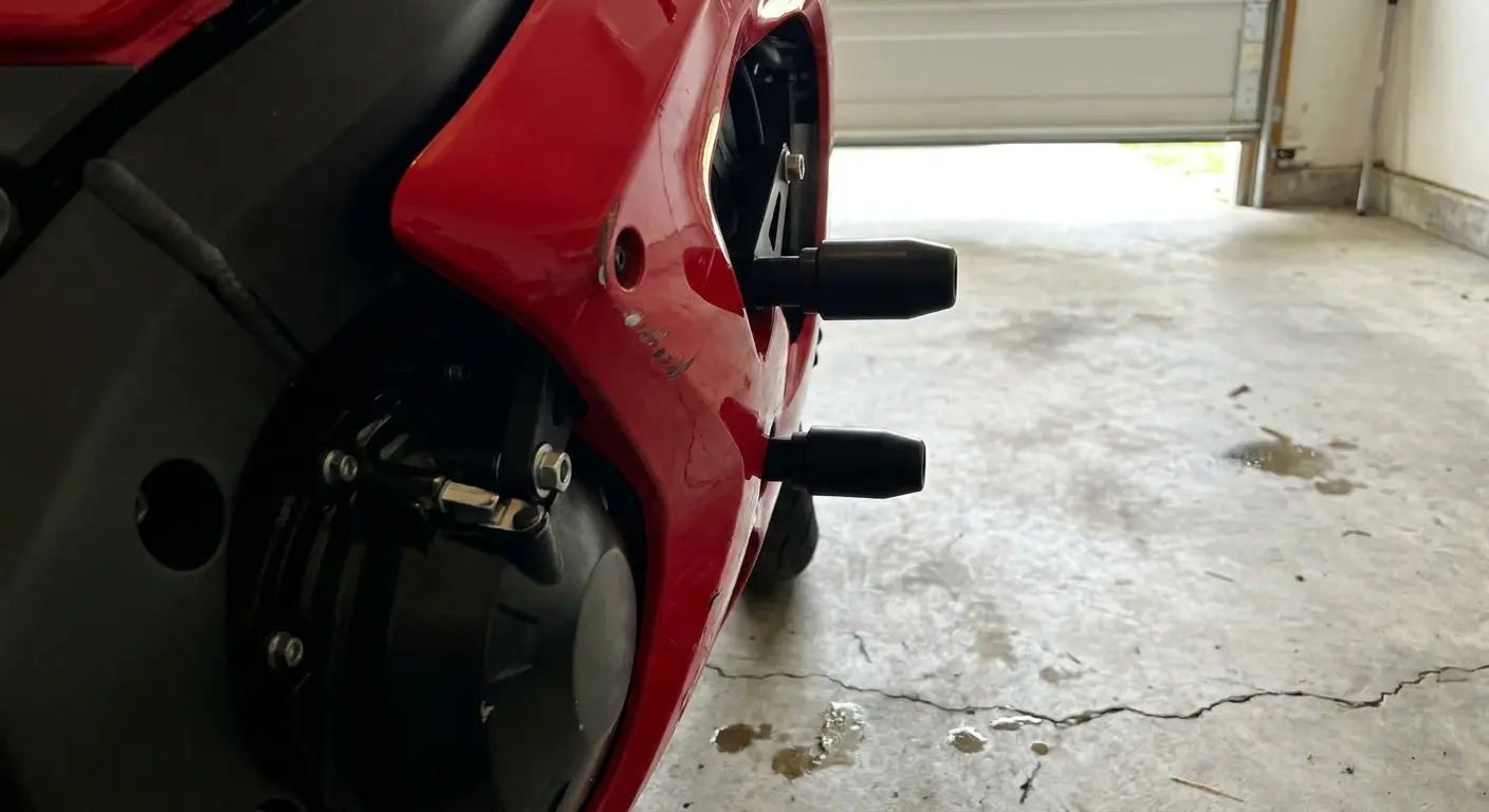 Frame sliders installed on sport motorcycle