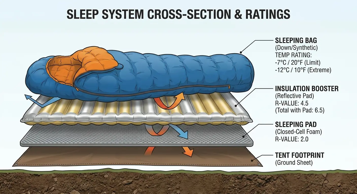 Adjustable camp pillow compressed and inflated