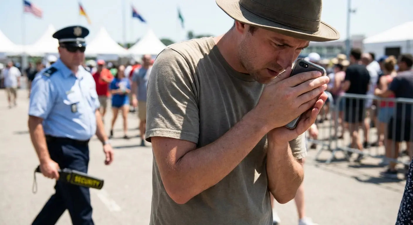 Person scanning QR code in crowded venue