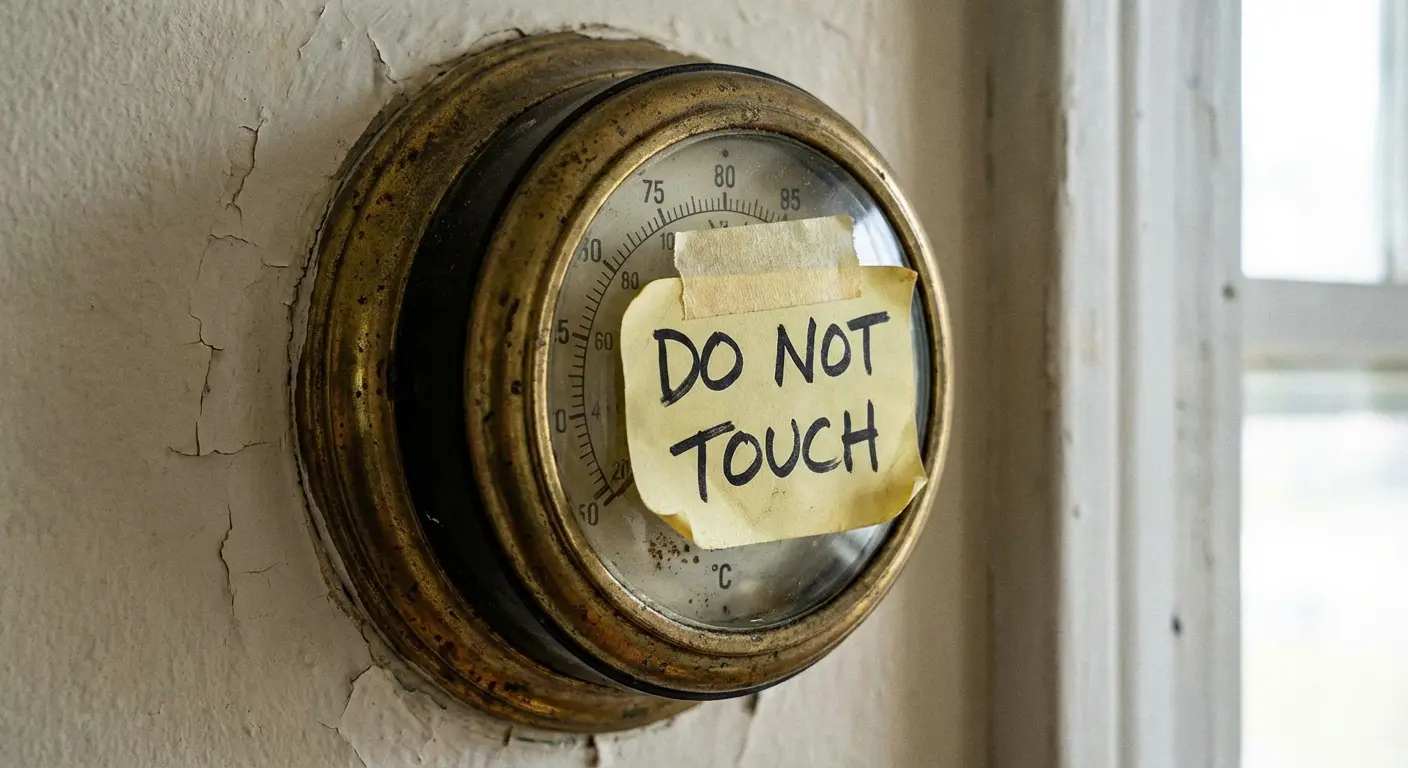 thermostat dial set to a low temperature